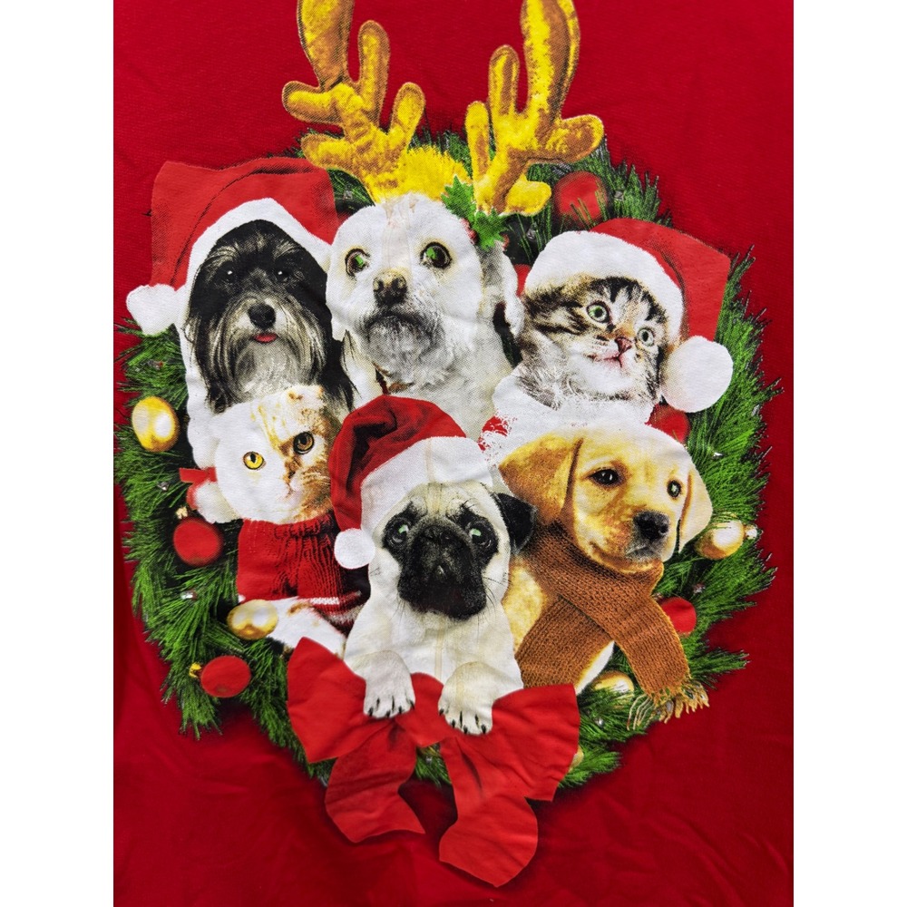 Fifth Sun Womens Christmas Wreath Dogs Cats Light Up Sweatshirt Red Medium